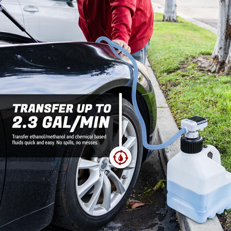TERA PUMP Chemical Fuel Transfer Pump for Methanol, Ethanol, DEF, Window Washer Fluid, and Non-Chlorinated Brake Cleaning, Battery Powered, Auto Stop Sensor, 2.3 GPM, Extended Discharge Hose - Image 3